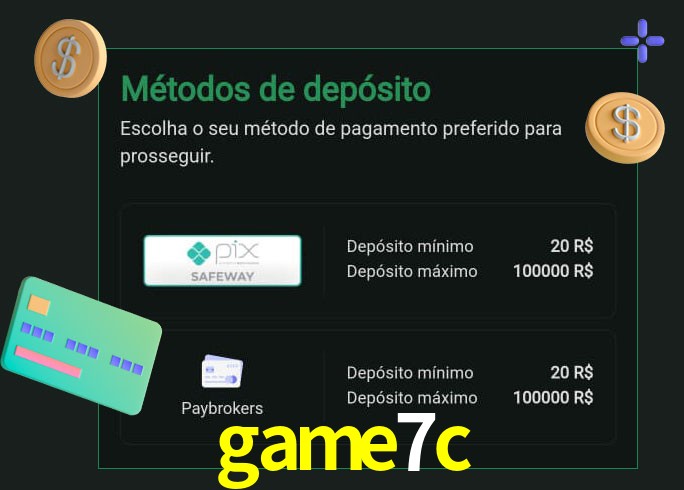 O cassino game7c oferece uma grande variedade de métodos de pagamento
